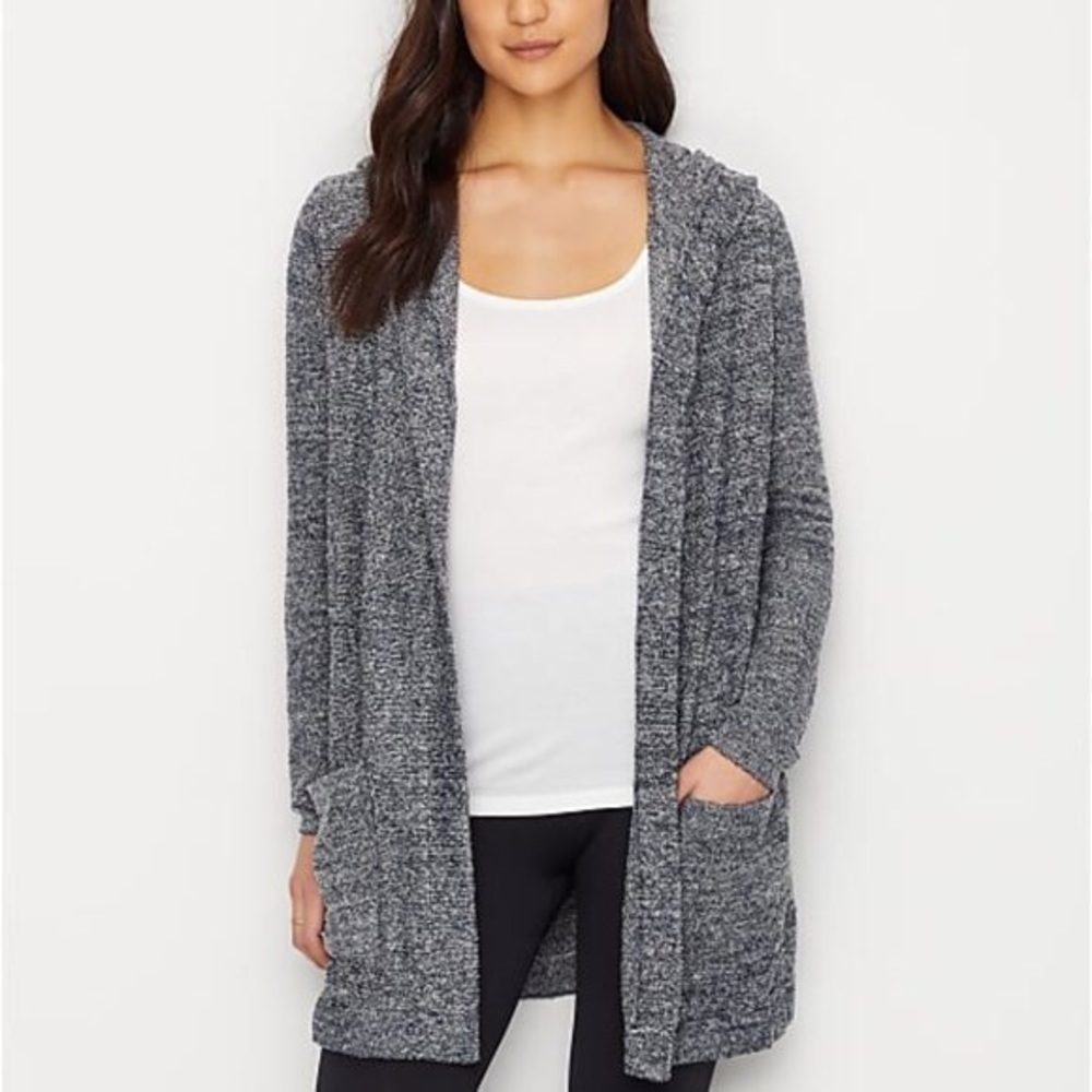 Barefoot Dreams CozyChic Resort Cardi Hooded Cardigan Blue Size Medium